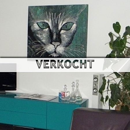 portret van een kat in opdracht laten schilderen door marieke brouwers, waarbij de charme en persoonlijkheid van het dier prachtig vastgelegd worden